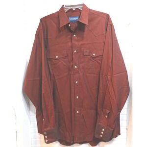 Lucchese Bootmaker Button-Up Shirt Men's Large Western Burgundy Red‎ Pearl Snap